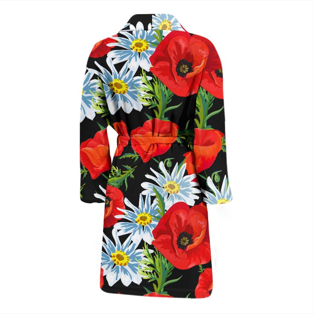 Floral Red Poppy Pattern Print Men Long Robe-grizzshop