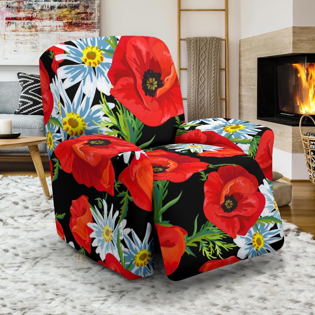 Floral Red Poppy Pattern Print Recliner Cover-grizzshop