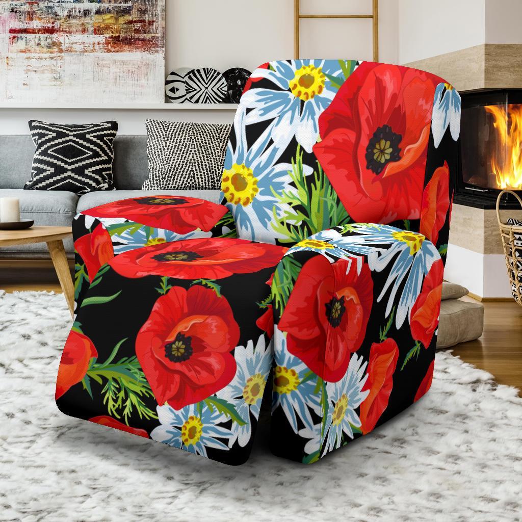 Floral Red Poppy Pattern Print Recliner Cover-grizzshop