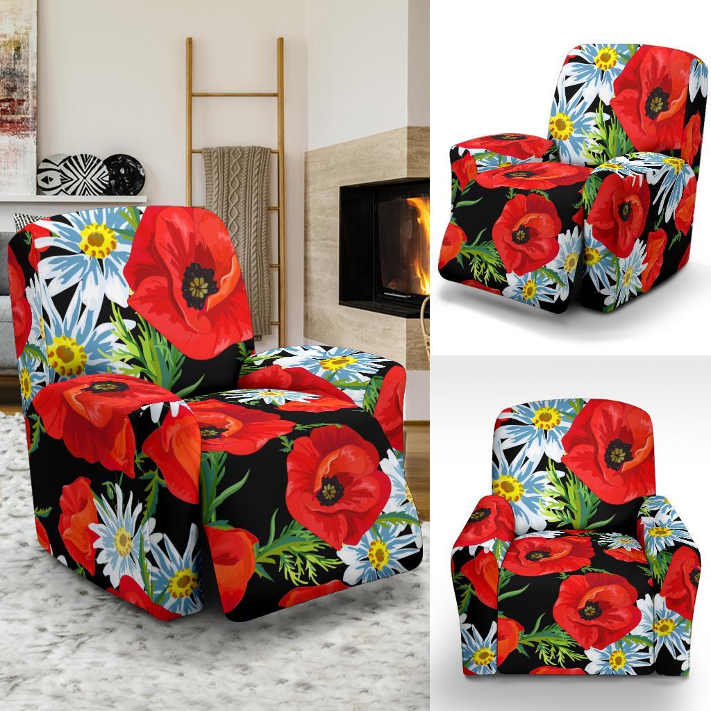 Floral Red Poppy Pattern Print Recliner Cover-grizzshop