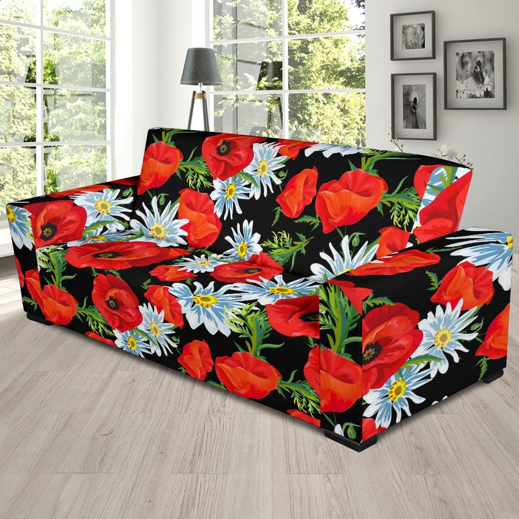 Floral Red Poppy Pattern Print Sofa Covers-grizzshop