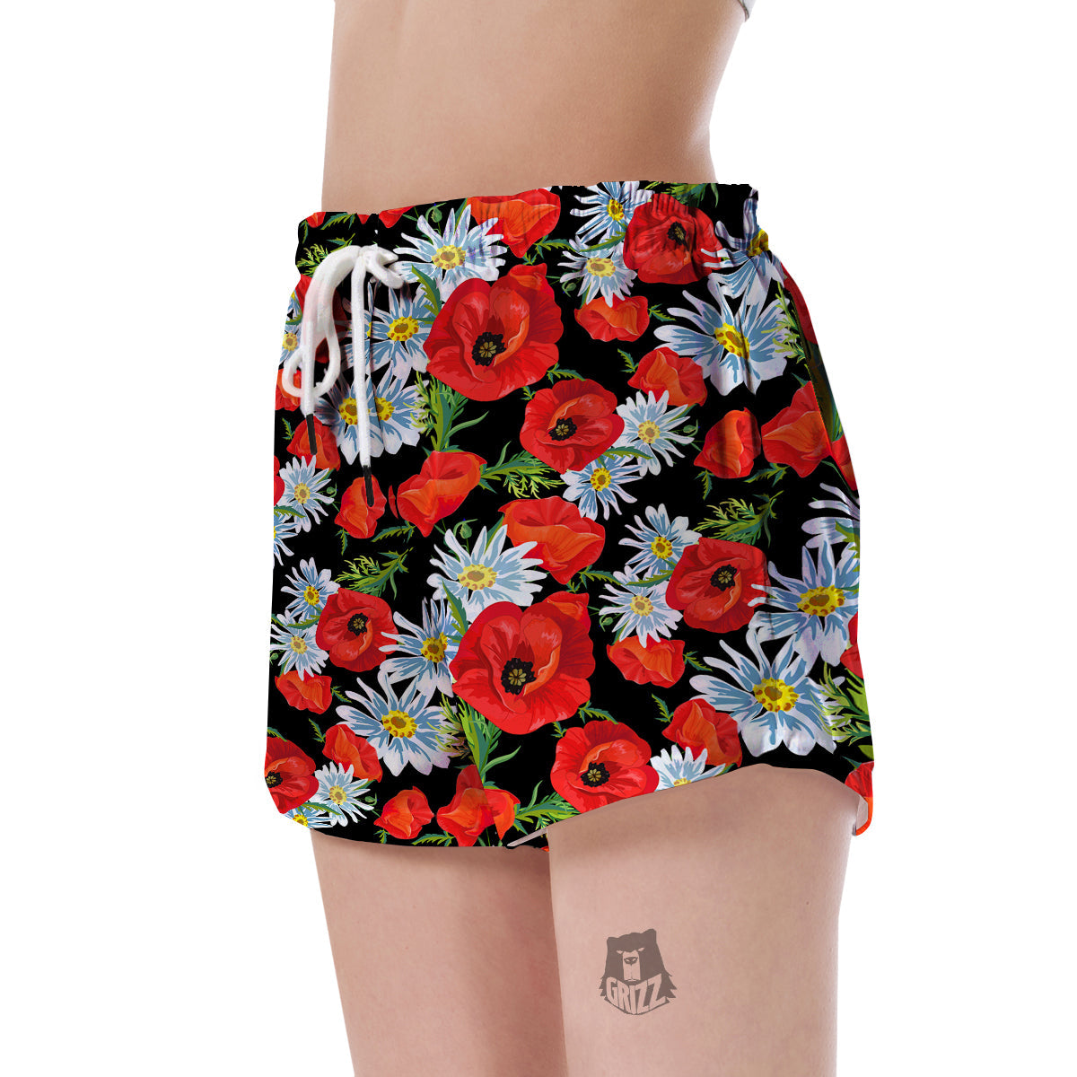 Floral Red Poppy Pattern Print Women's Shorts-grizzshop