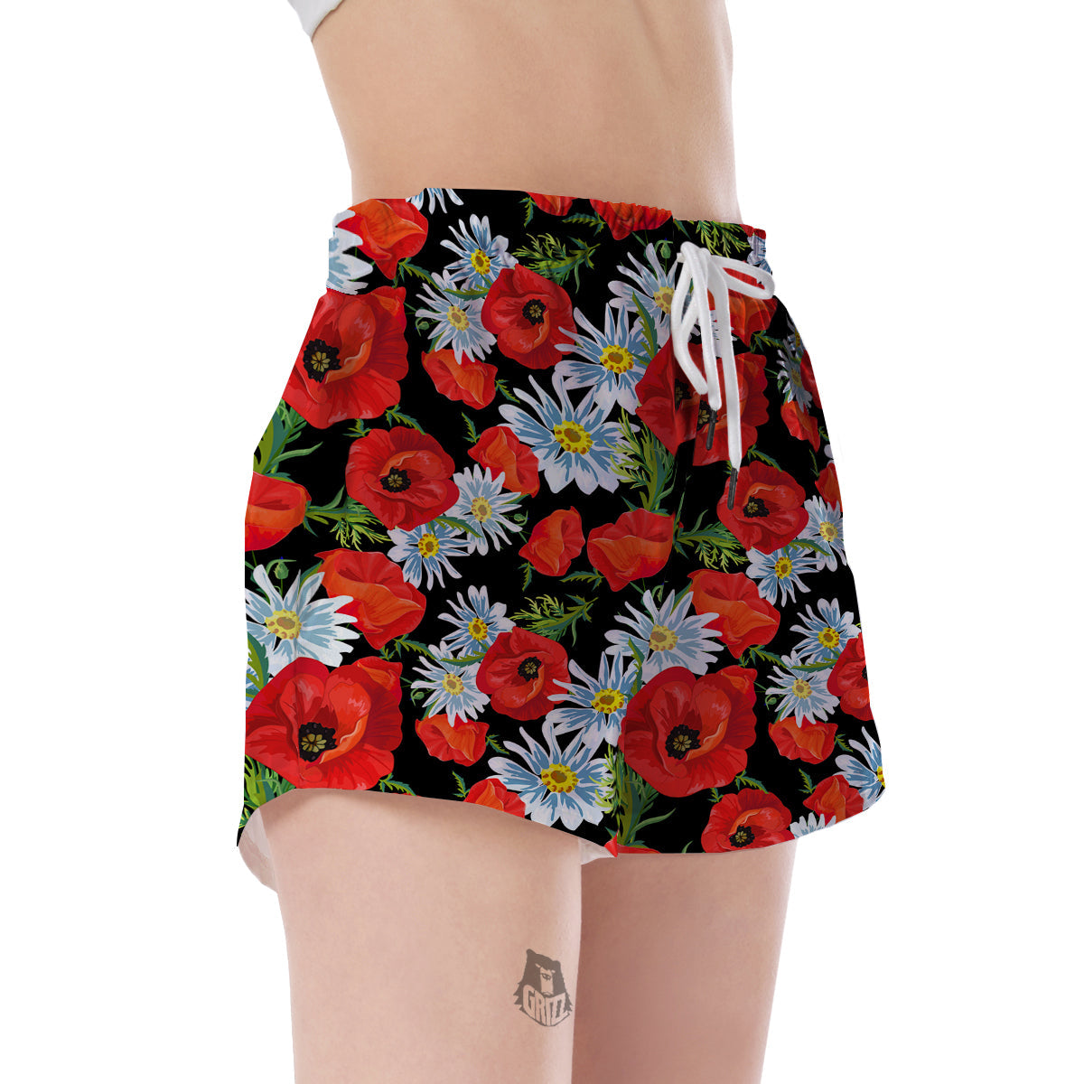 Floral Red Poppy Pattern Print Women's Shorts-grizzshop
