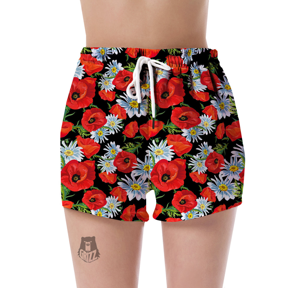 Floral Red Poppy Pattern Print Women's Shorts-grizzshop