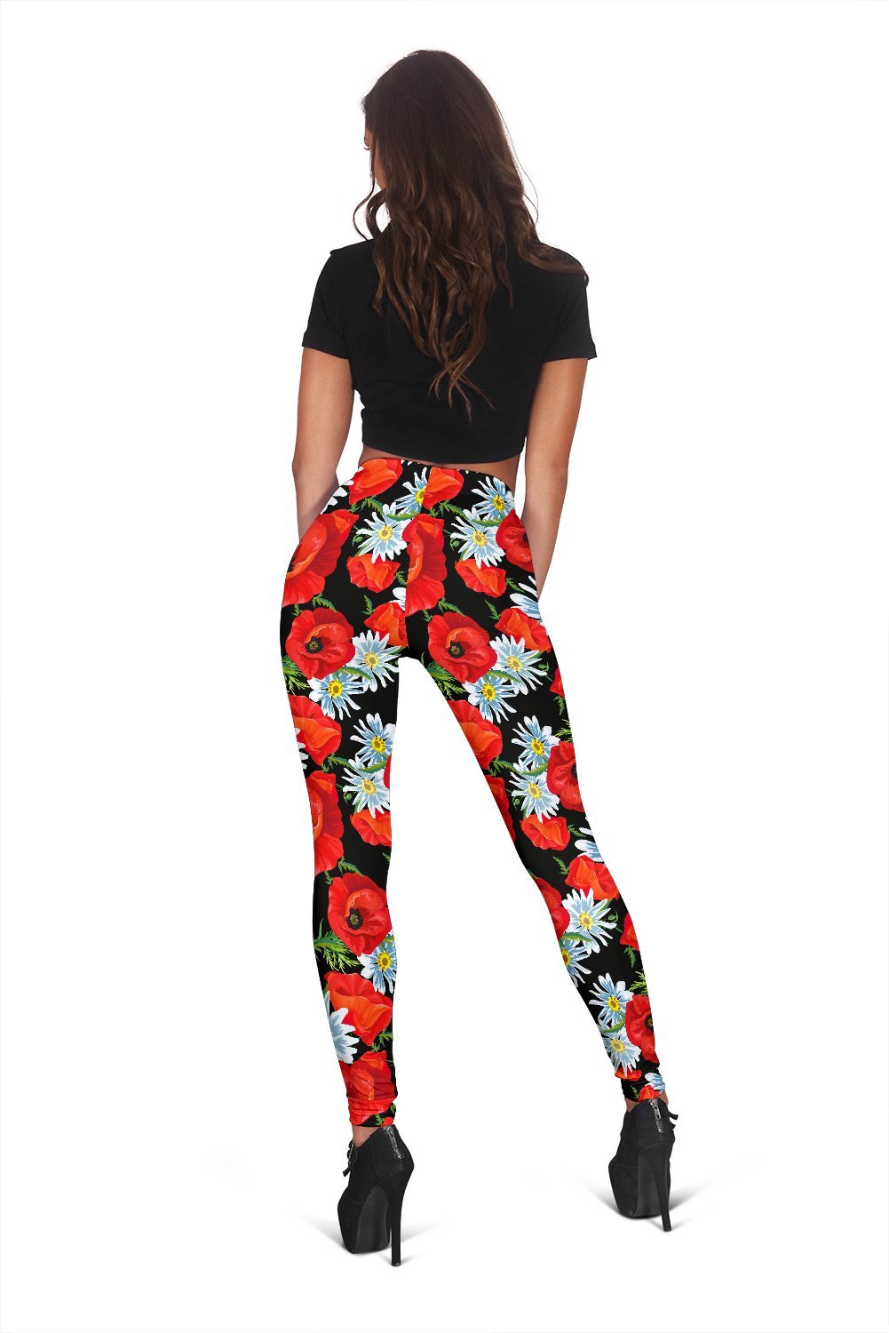 Floral Red Poppy Print Pattern Women Leggings-grizzshop