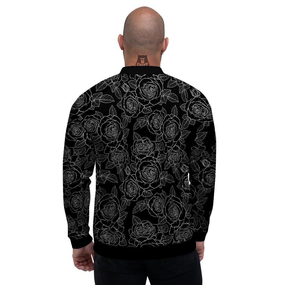 Floral Rose Monochrome Print Pattern Men's Bomber Jacket-grizzshop