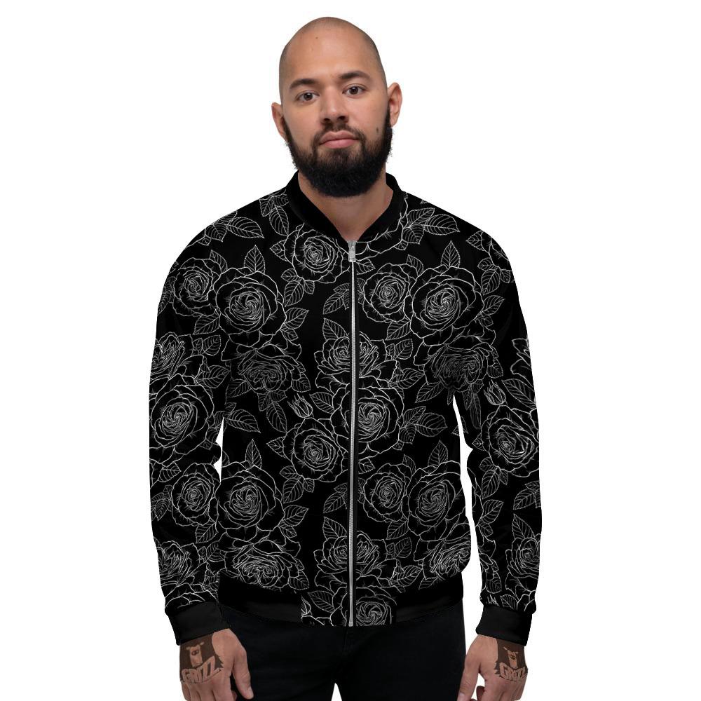 Floral Rose Monochrome Print Pattern Men's Bomber Jacket-grizzshop