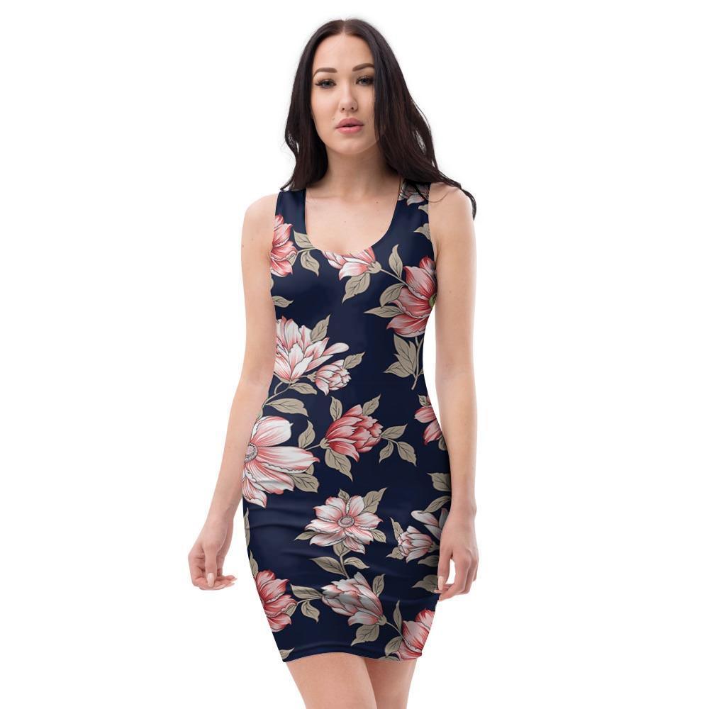 Floral Rose Print Bodycon Dress-grizzshop