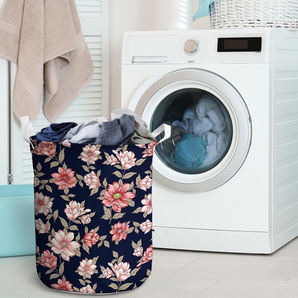 Floral Rose Print Laundry Basket-grizzshop