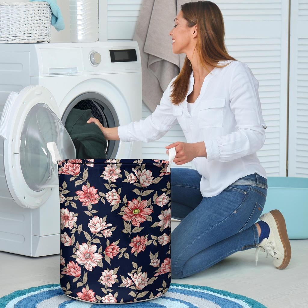 Floral Rose Print Laundry Basket-grizzshop