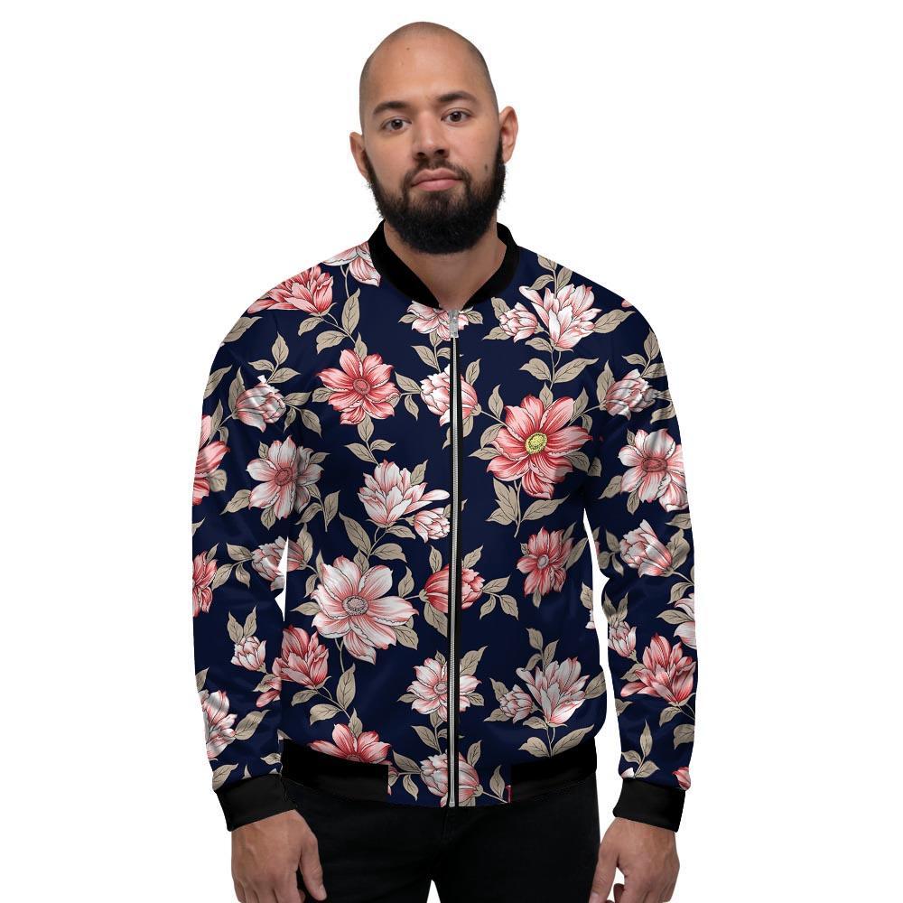 Floral Rose Print Men's Bomber Jacket-grizzshop