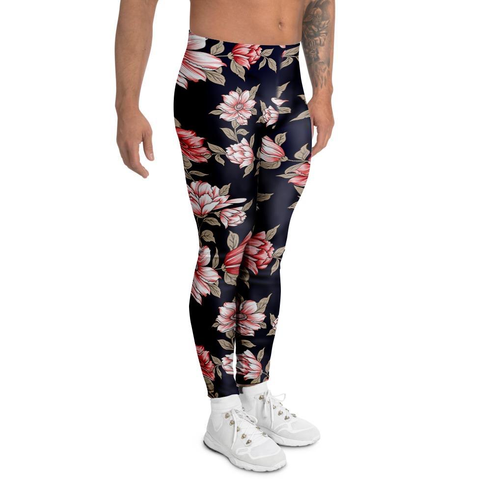 Floral Rose Print Men's Leggings-grizzshop