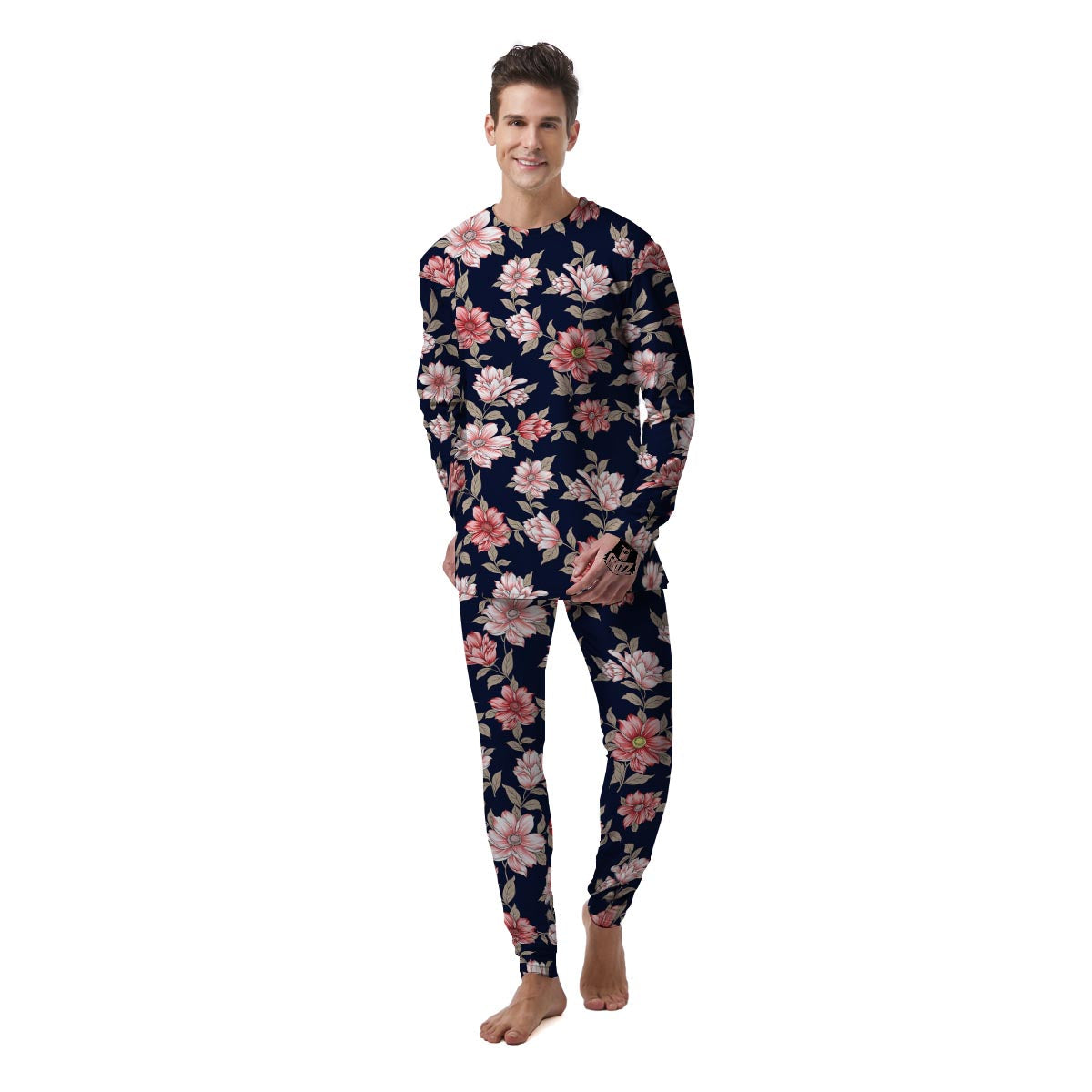 Floral Rose Print Men's Pajamas-grizzshop