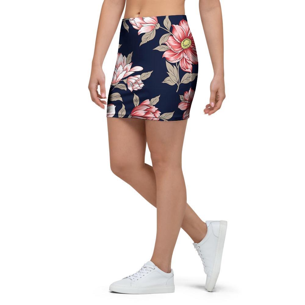 Floral Rose Print Mini Skirt-grizzshop