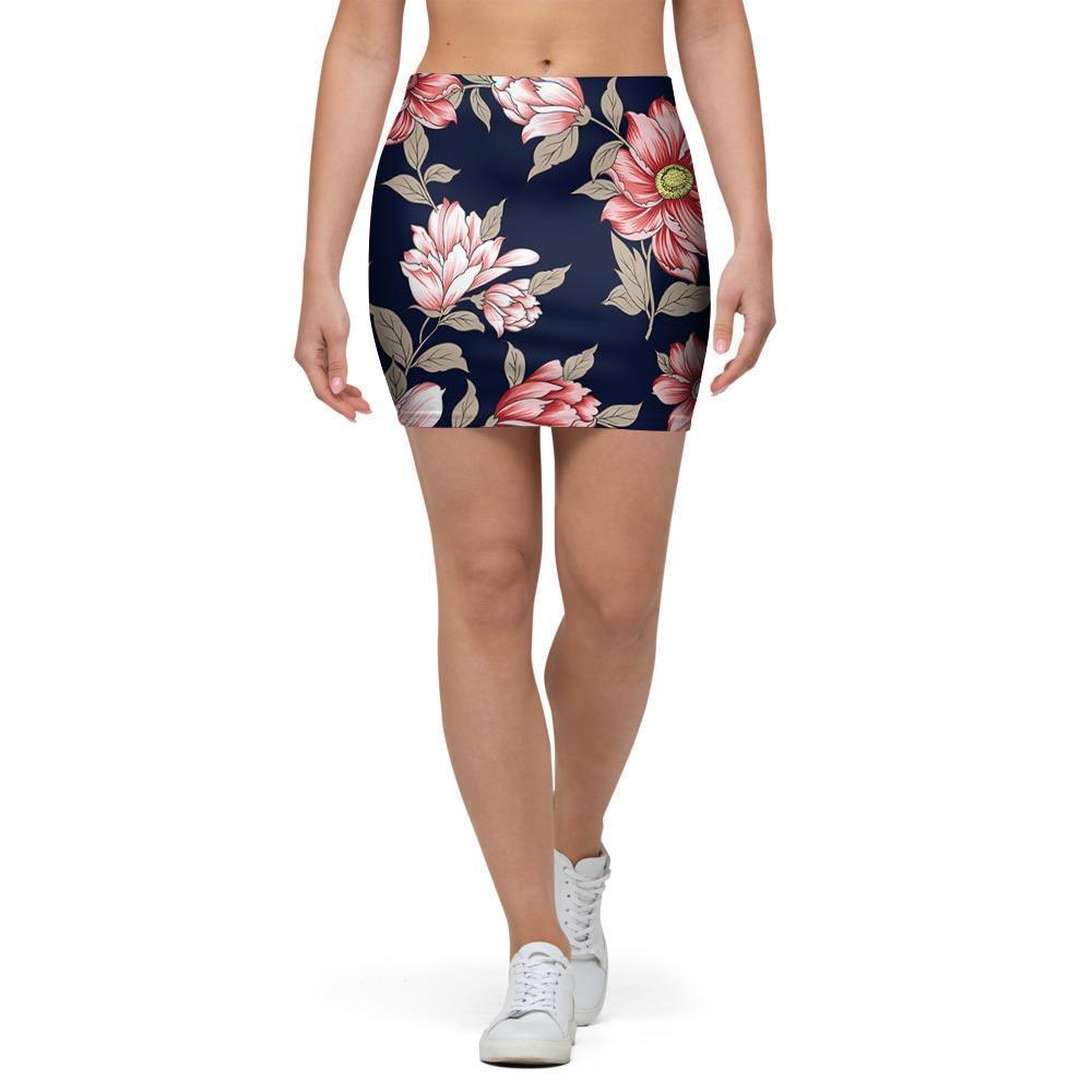 Floral Rose Print Mini Skirt-grizzshop