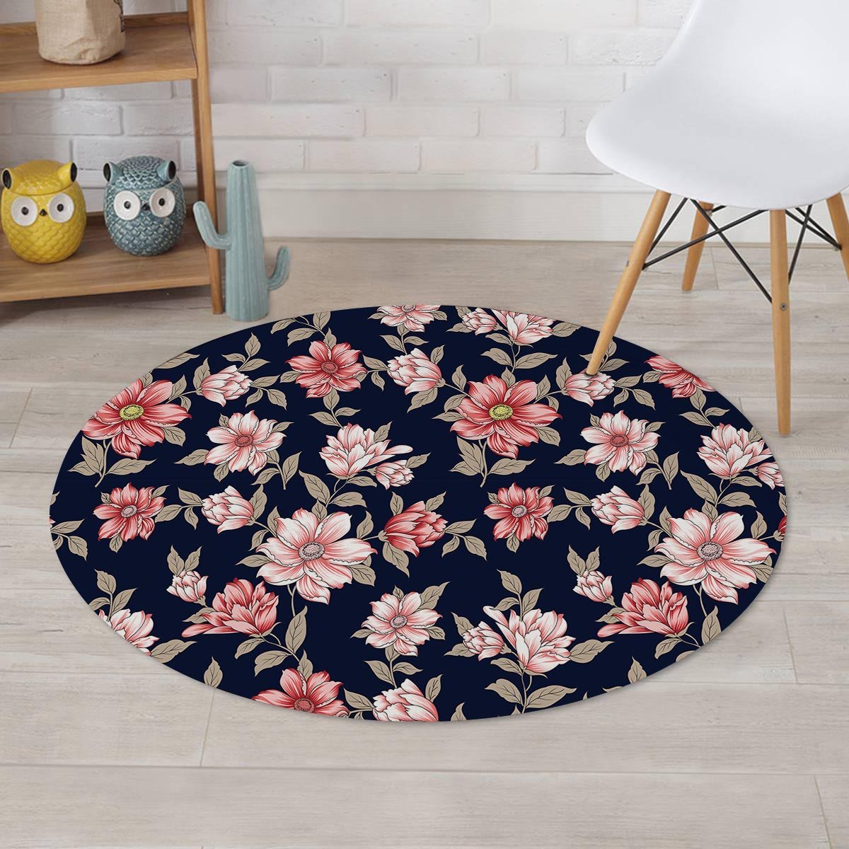 Floral Rose Print Round Rug-grizzshop