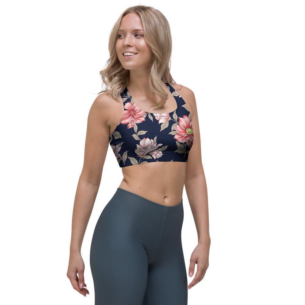 Floral Rose Print Sports Bra-grizzshop