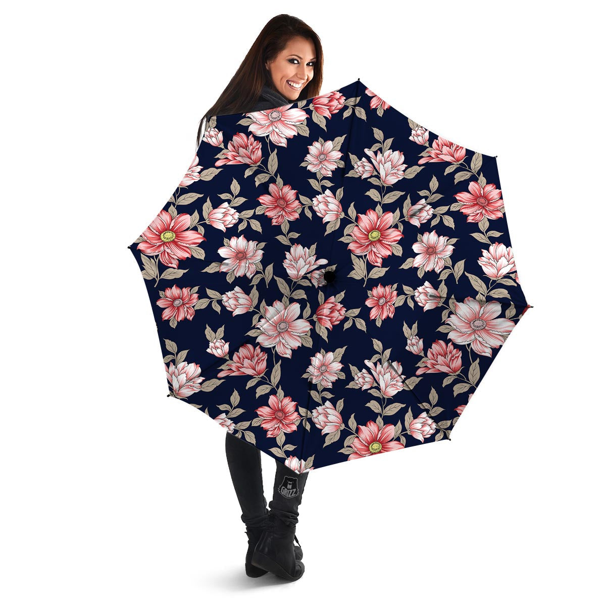 Floral Rose Print Umbrella-grizzshop