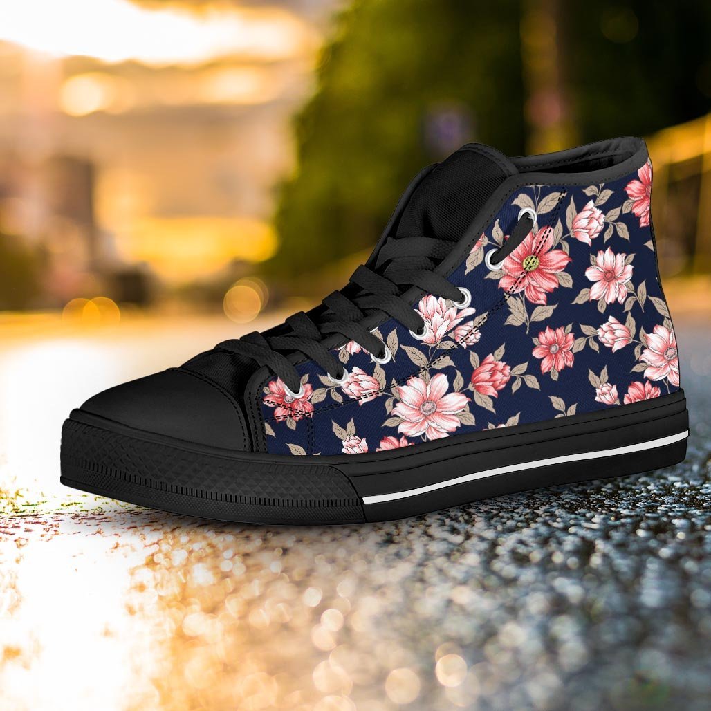 Floral Rose Print Women's High Top Shoes-grizzshop