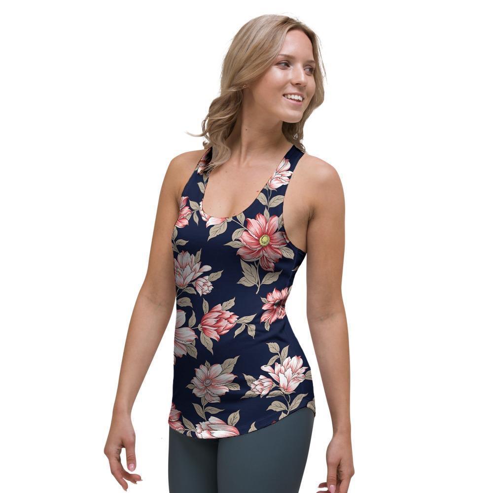 Floral Rose Print Women's Racerback Tank Top-grizzshop