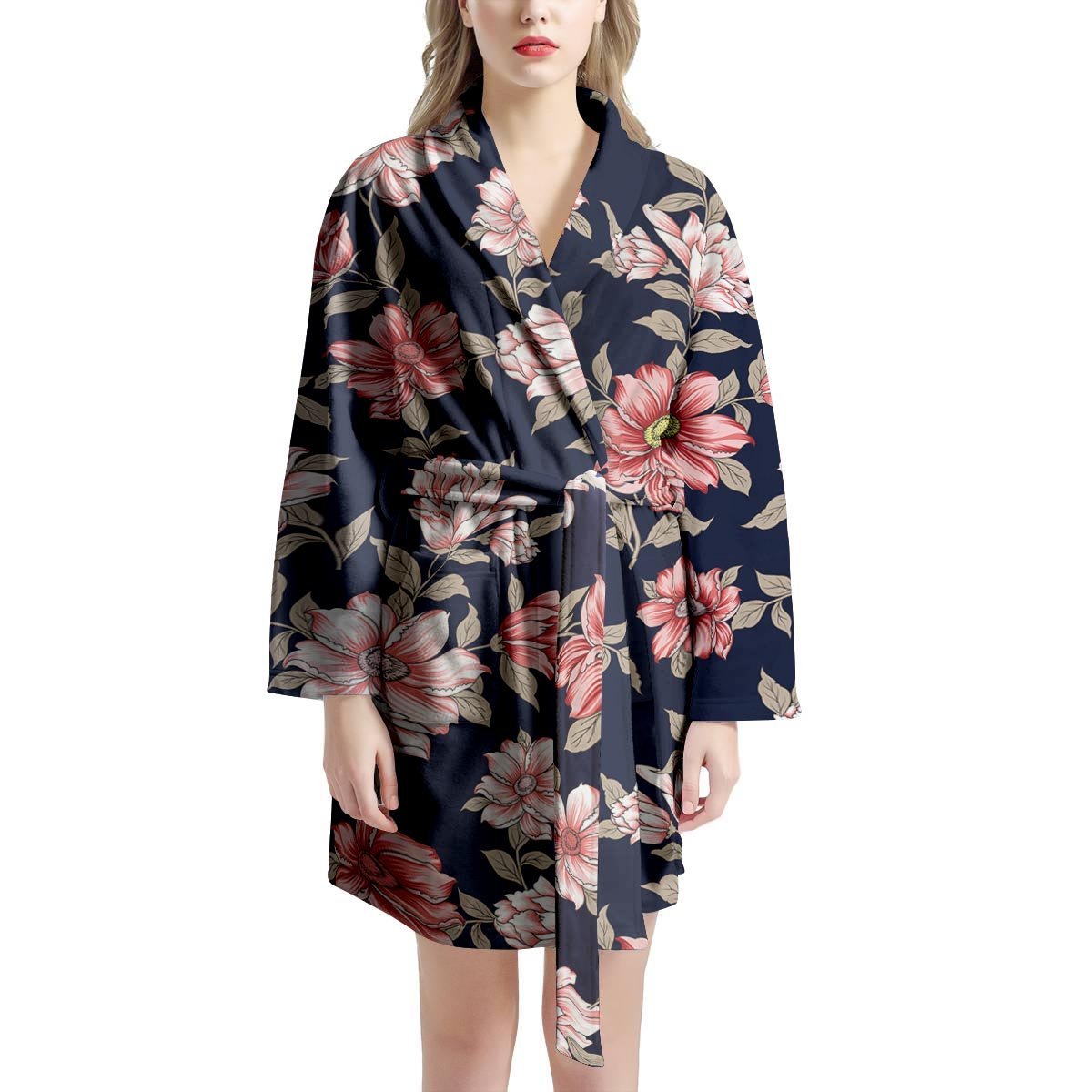 Floral Rose Print Women's Robe-grizzshop