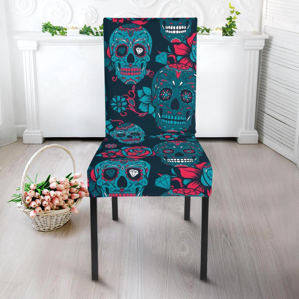 Floral Rose Sugar Skull Skeleton Girly Pattern Print Chair Cover-grizzshop