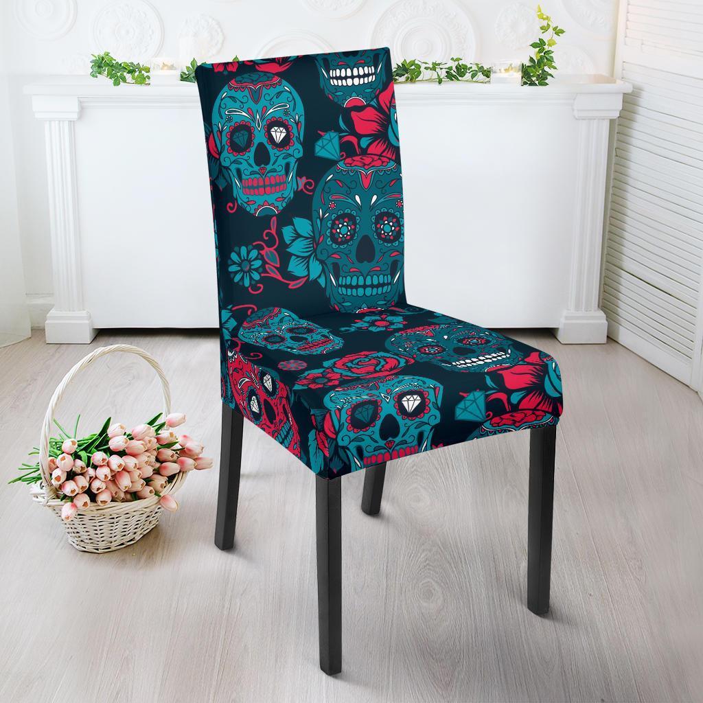 Floral Rose Sugar Skull Skeleton Girly Pattern Print Chair Cover-grizzshop