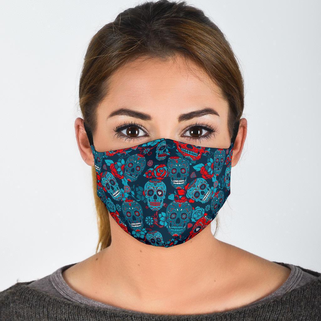 Floral Rose Sugar Skull Skeleton Girly Pattern Print Face Mask-grizzshop