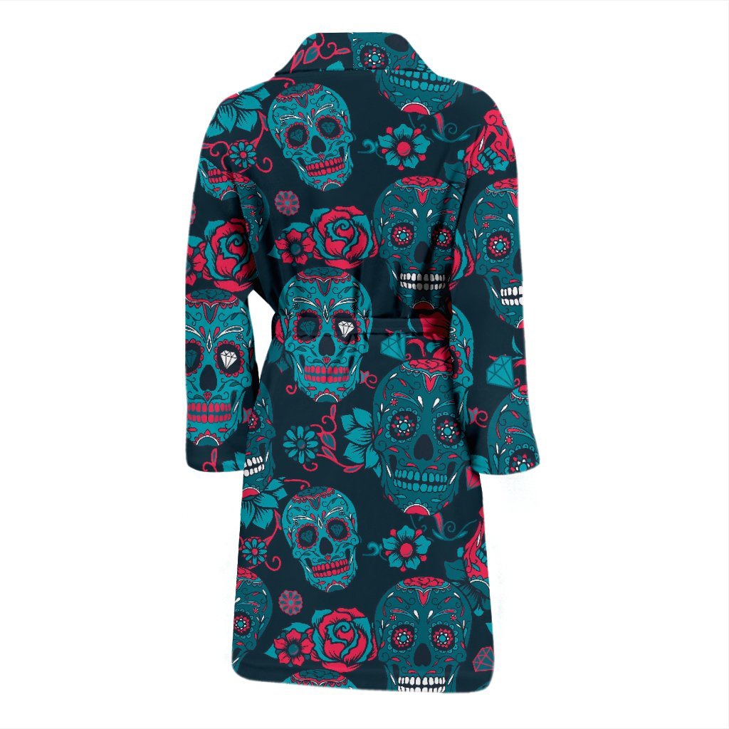 Floral Rose Sugar Skull Skeleton Girly Pattern Print Men Long Robe-grizzshop