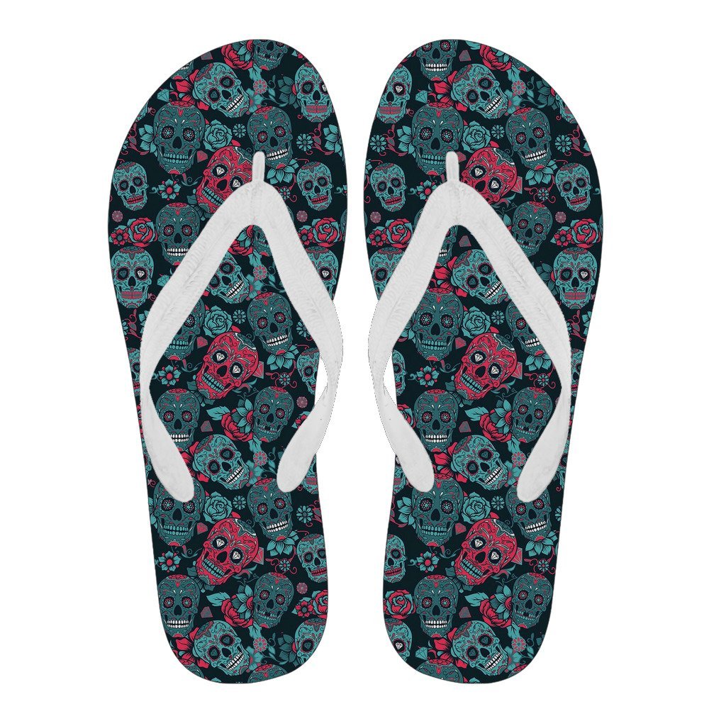 Floral Rose Sugar Skull Skeleton Girly Pattern Print Men & Women Flip Flops-grizzshop