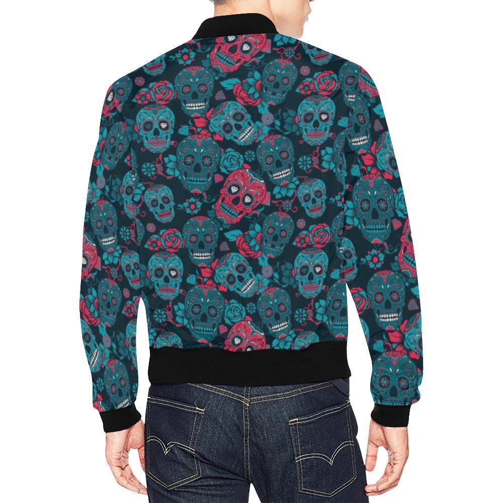 Floral Rose Sugar Skull Skeleton Girly Pattern Print Men's Bomber Jacket-grizzshop