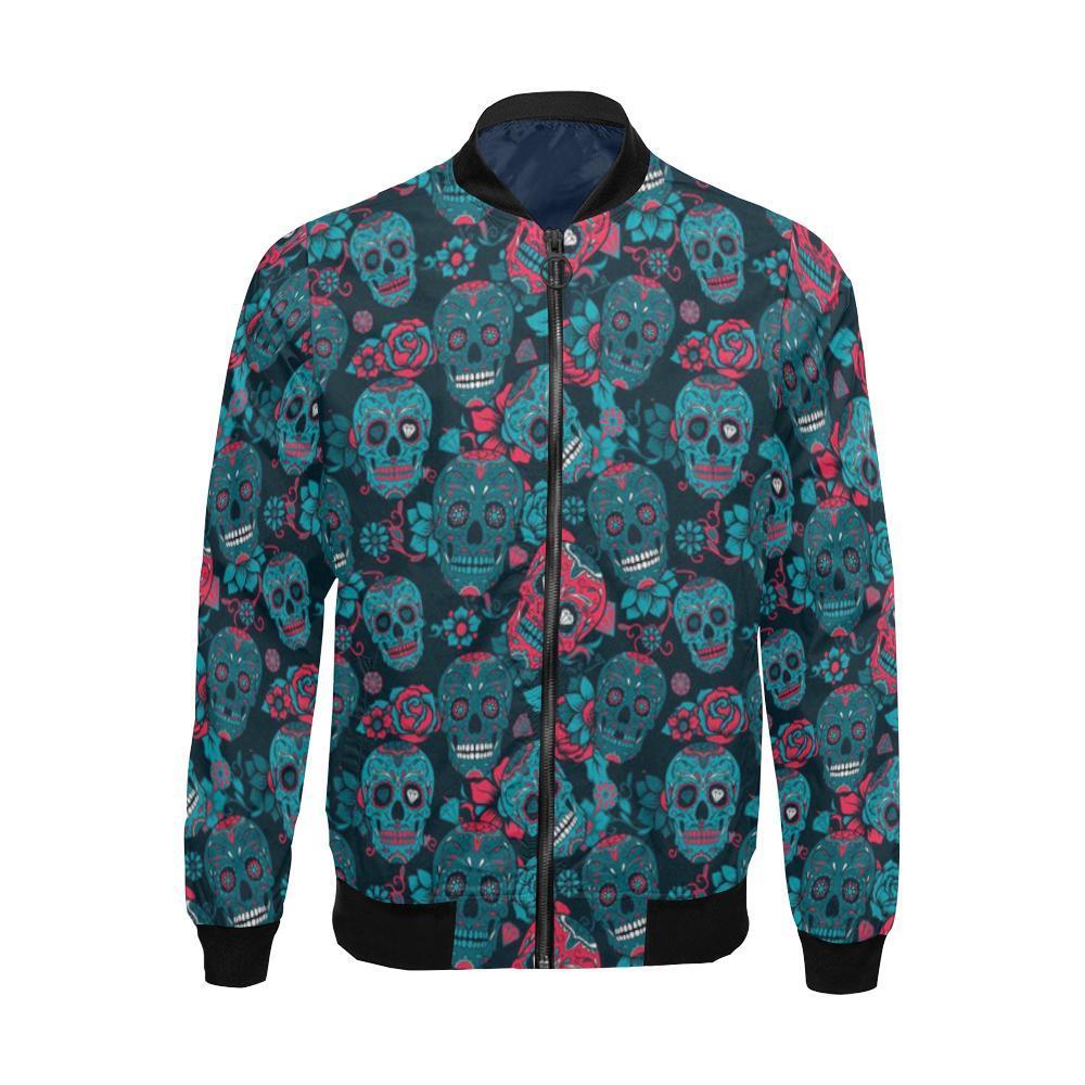 Floral Rose Sugar Skull Skeleton Girly Pattern Print Men's Bomber Jacket-grizzshop