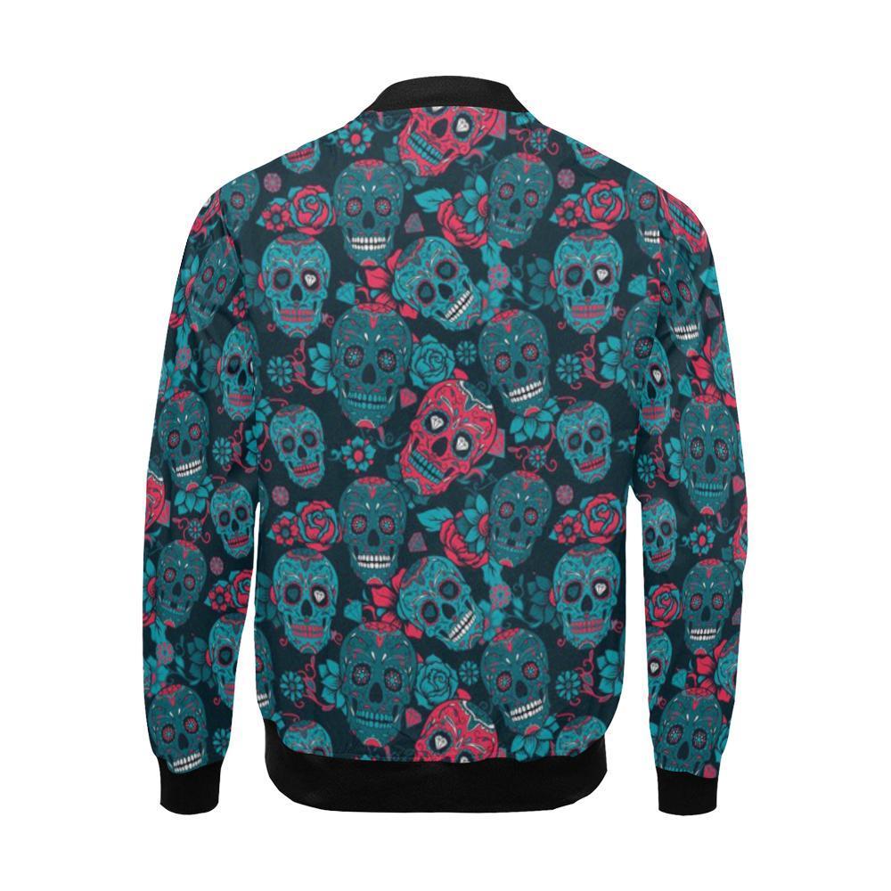 Floral Rose Sugar Skull Skeleton Girly Pattern Print Men's Bomber Jacket-grizzshop