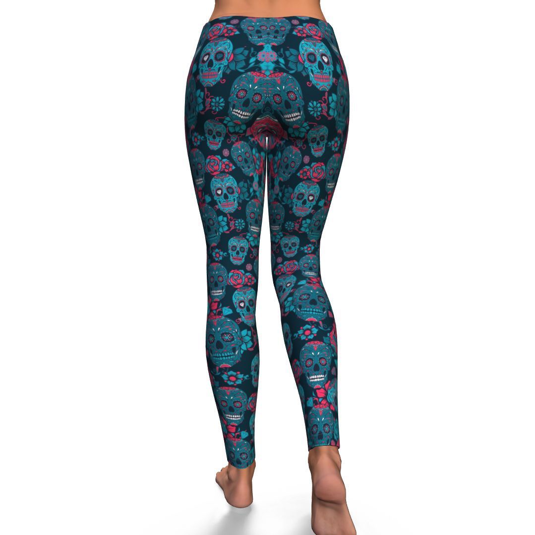 Floral Rose Sugar Skull Skeleton Girly Pattern Print Pattern Women Leggings-grizzshop