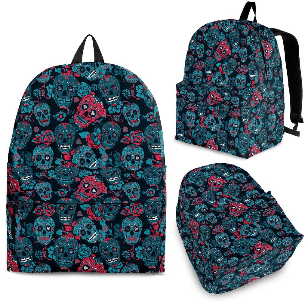 Floral Rose Sugar Skull Skeleton Girly Pattern Print Premium Backpack-grizzshop
