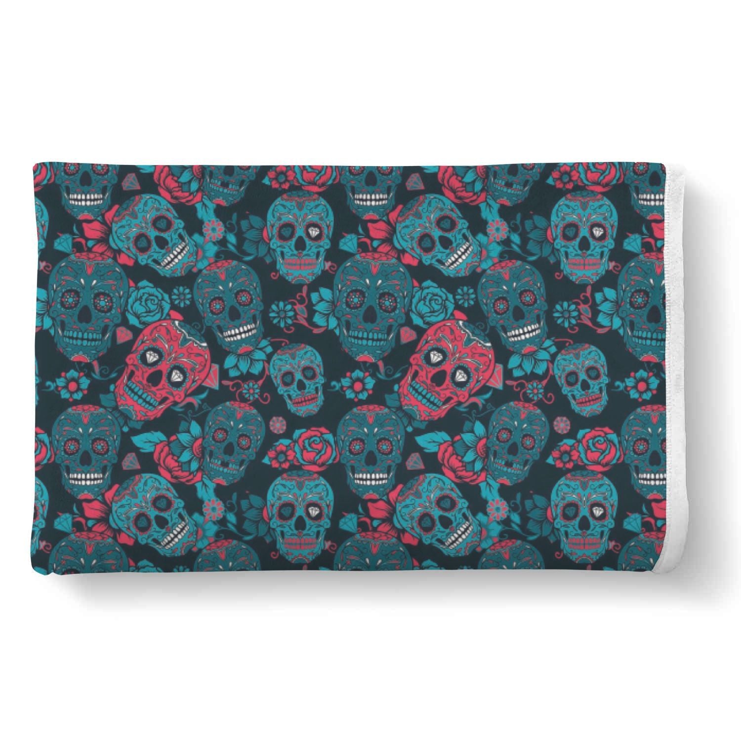 Floral Rose Sugar Skull Skeleton Girly Pattern Print Throw Blanket-grizzshop