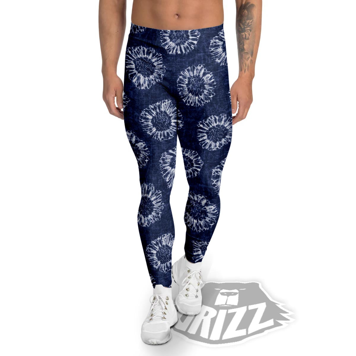 Floral Shibori Print Pattern Men's Leggings-grizzshop