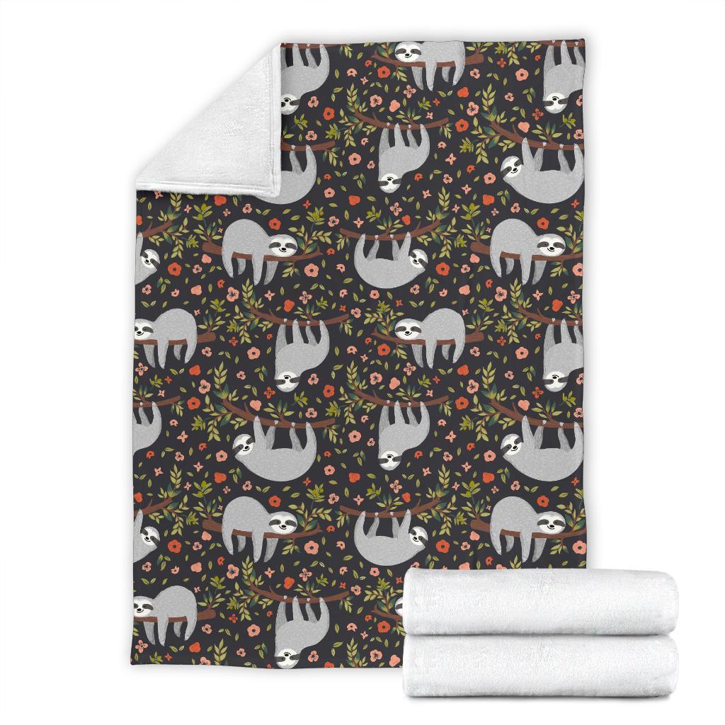 Floral Sloth Pattern Print Blanket-grizzshop