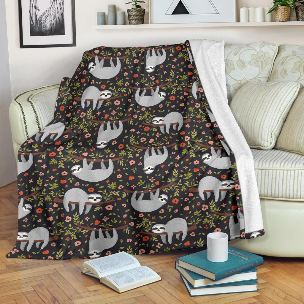 Floral Sloth Pattern Print Blanket-grizzshop