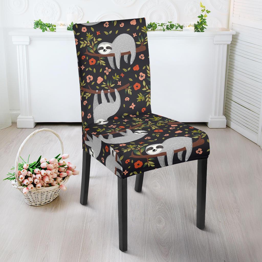 Floral Sloth Pattern Print Chair Cover-grizzshop