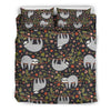 Floral Sloth Pattern Print Duvet Cover Bedding Set-grizzshop