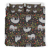 Floral Sloth Pattern Print Duvet Cover Bedding Set-grizzshop