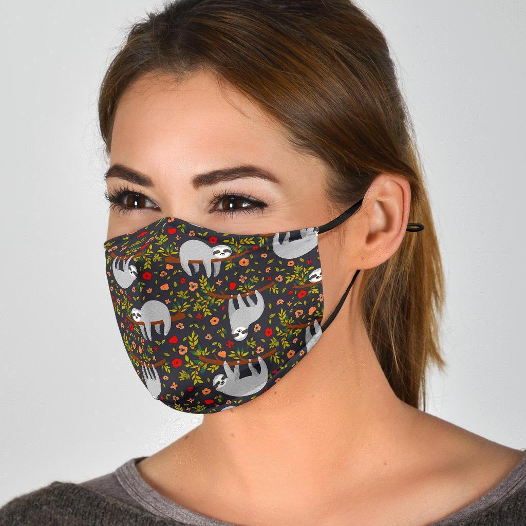 Floral Sloth Pattern Print Face Mask-grizzshop