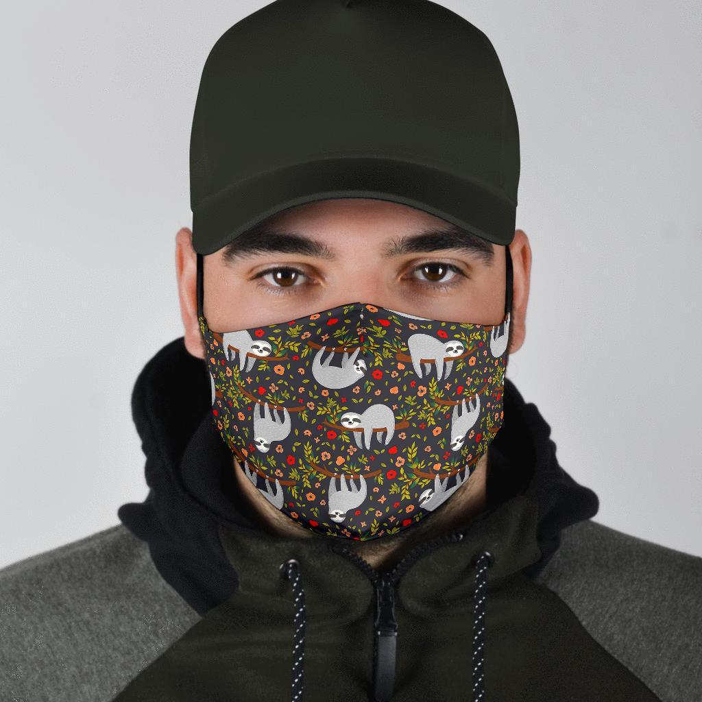 Floral Sloth Pattern Print Face Mask-grizzshop