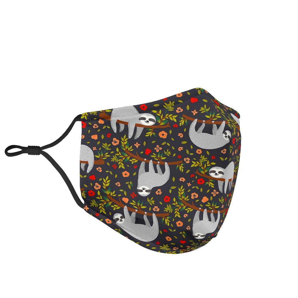 Floral Sloth Pattern Print Face Mask-grizzshop