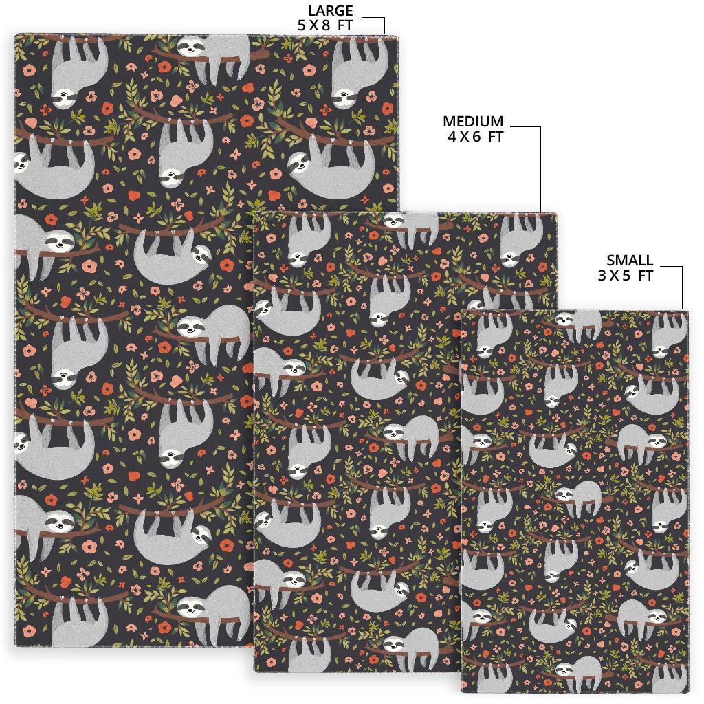 Floral Sloth Pattern Print Floor Mat-grizzshop