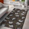 Floral Sloth Pattern Print Floor Mat-grizzshop