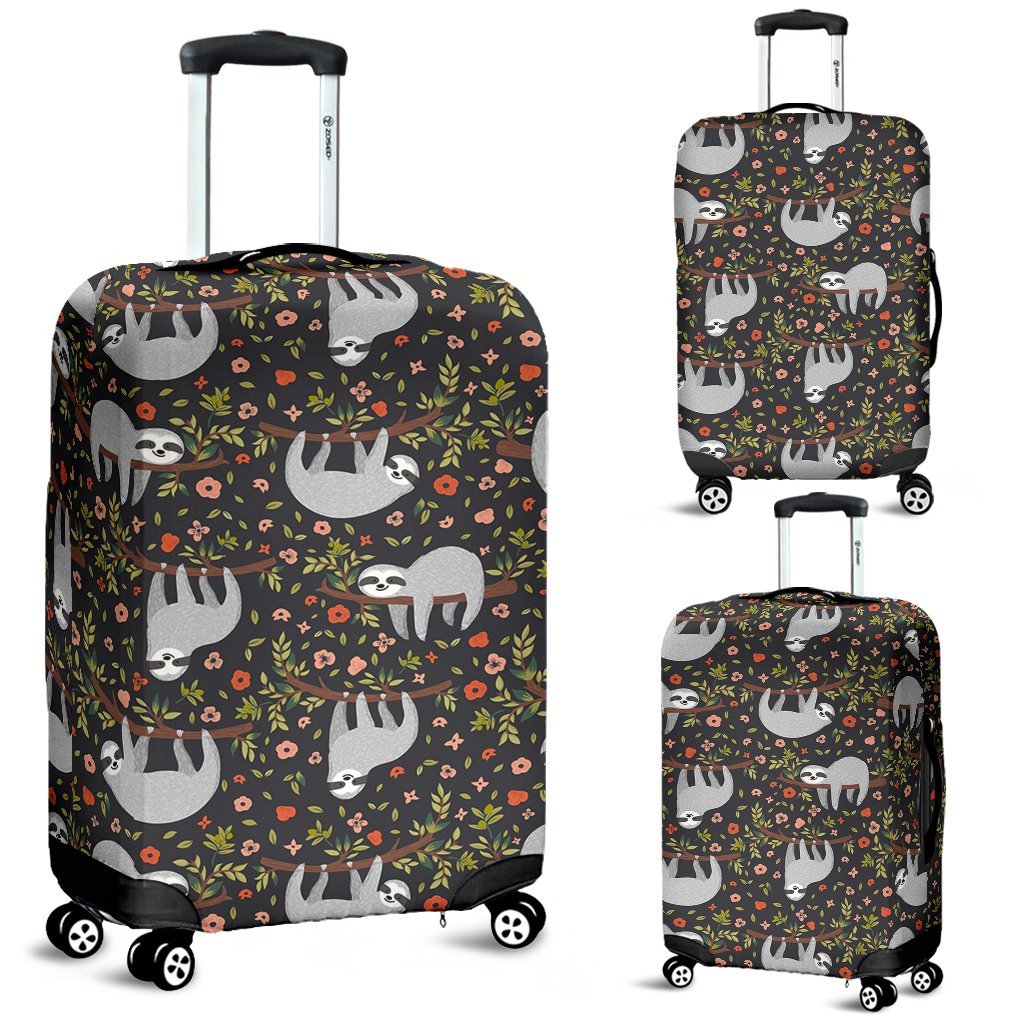 Floral Sloth Pattern Print Luggage Cover Protector-grizzshop