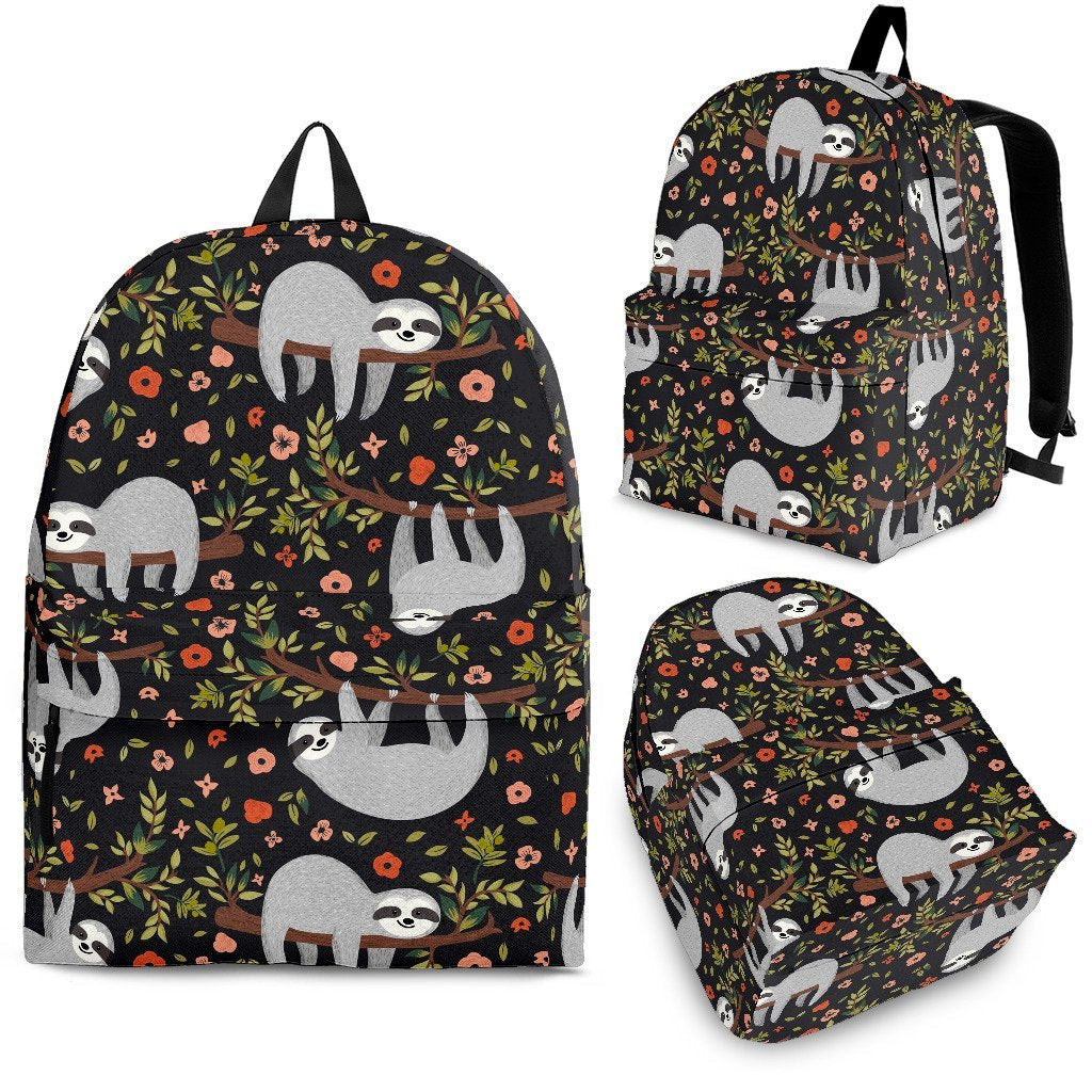 Floral Sloth Pattern Print Premium Backpack-grizzshop