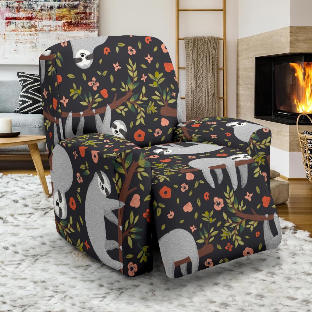 Floral Sloth Pattern Print Recliner Cover-grizzshop